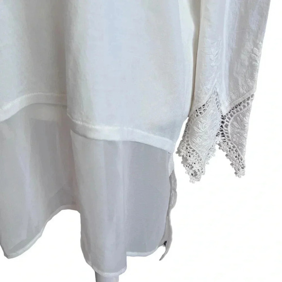 PATRIZIA LUCA MILANO long embroidered sleeve sheer waist - cream top size XL - Picture 5 of 14